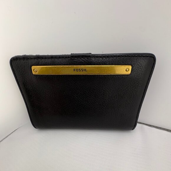 Fossil Small Bifold Wallet Black Leather Mini Organizer - Picture 1 of 4